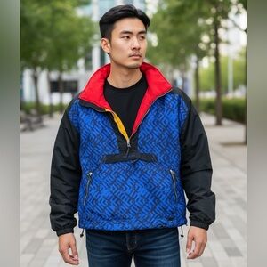 Vintage 90s Obermeyer Pullover Ski Snowboard Jacket Black Blue Size Medium